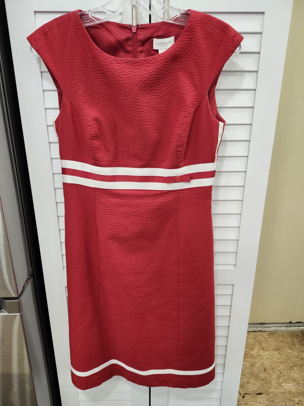 Liz Claiborne Red Sheath Dress with White Stripe Accents